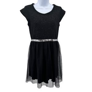George Black Girls Sparkle Tulle Dress XL 14-16 Pleated Skirt Crew Neck Cutout
